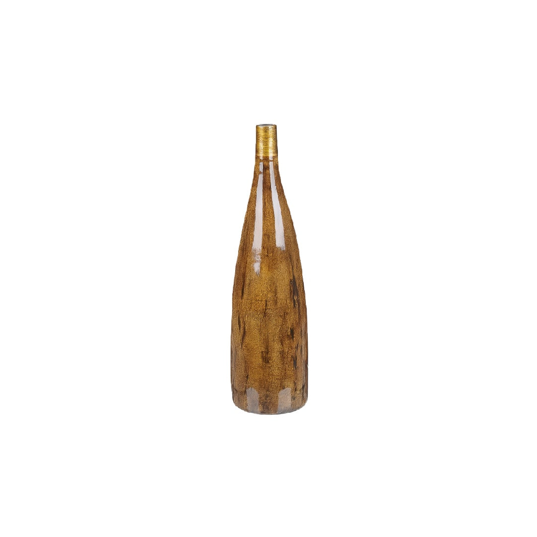 Modern Amber Brown Ceramic Narrow Neck Bottle Vase - 16 inch Handmade Decorative Vase