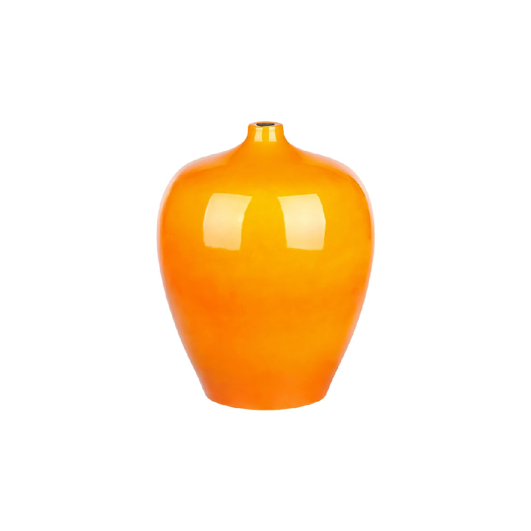 Glossy Vibrant Orange Ceramic Ginger Jar Vase - 11 inch Modern Tabletop Decorative Urn