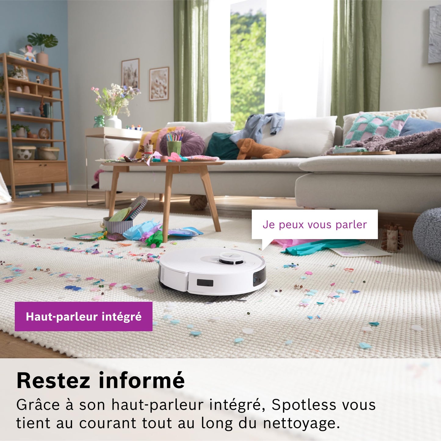 Bosch Spotless + BCRD1W Robot aspirateur-Laveur, 11 000 Pa, serpillère Statique, Station de Service, Navigation Smart Vision Infrarouge, Application Home Connect, Blanc