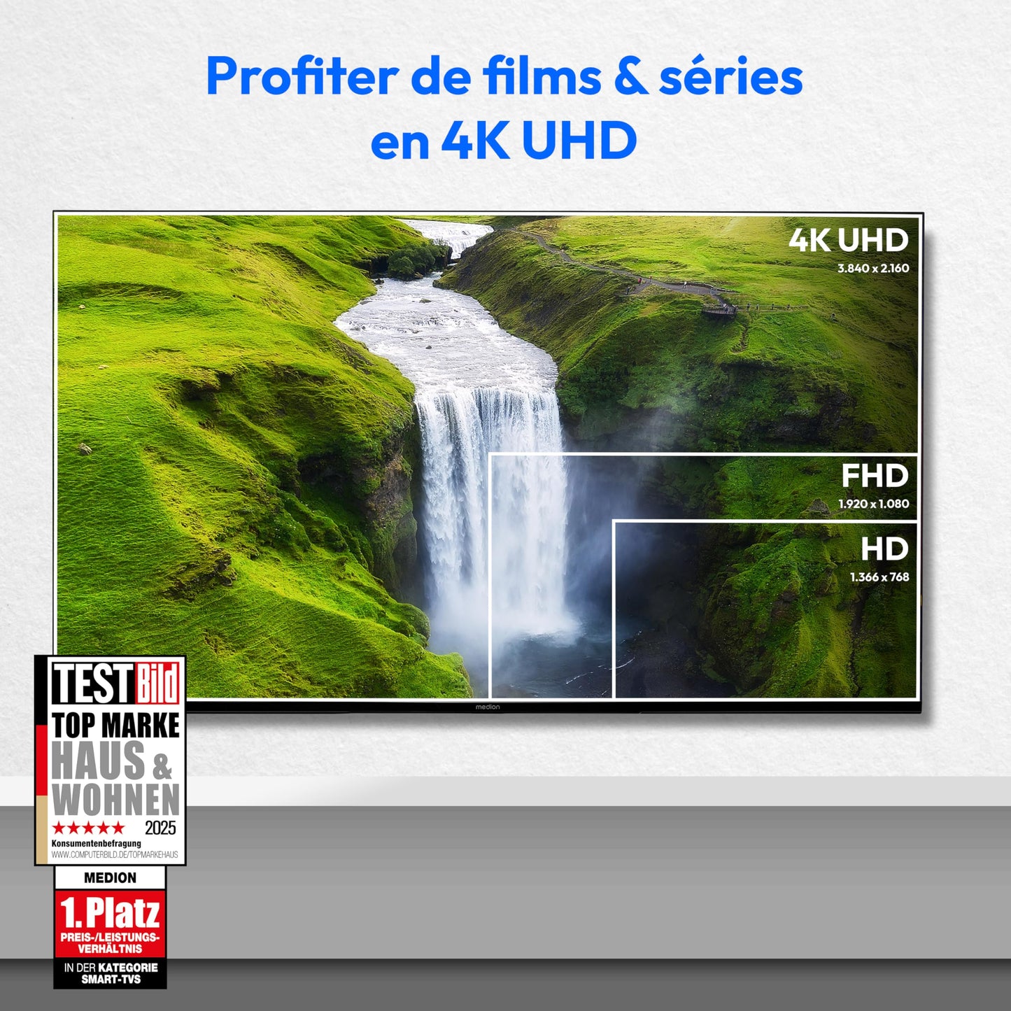 MEDION TV 43 Pouces (108 cm) Television (Smart TV, 4K, Dolby Vision HDR, Prime Video, Disney+, Dolby Atmos, DTS X, Compatible avec Google TV, PVR, Blu