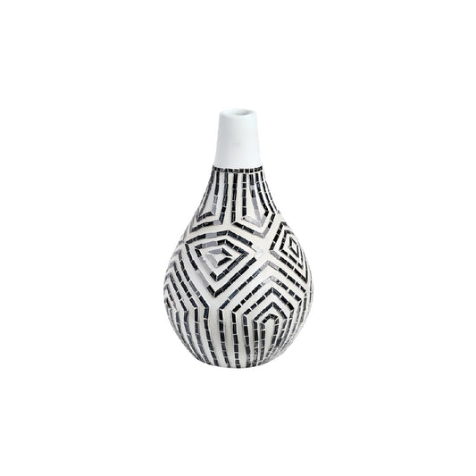 Mosaic Patterned Ceramic Teardrop Vase with Black and Mirror Inlay - 12 inch Decorative Bud Vase