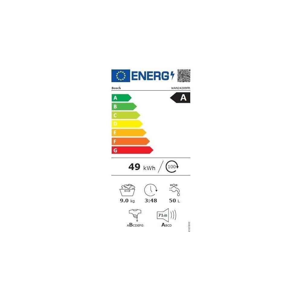 Bosch WAN24209FR, Série 4, Lave linge hublot, 9 kg, 1200 trs/min, Blanc