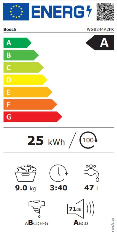 Bosch WGB244A2FR, Série 8, Lave-linge Pose-libre, 9 kg, 1400 trs/min, Blanc