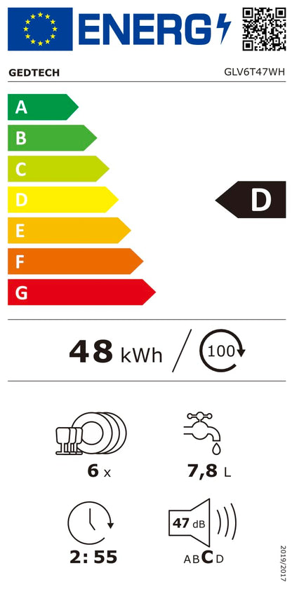 GEDTECH - Lave vaisselle Table Top GLV6T47WH - 6 couverts - 47 dB - Départ différé