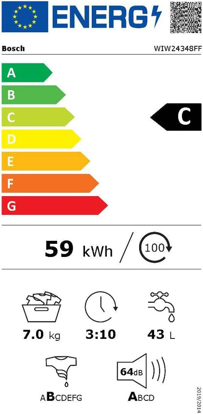 Bosch WIW24348FF Lave-linge Encastrable Série 6 front - EcoSilence Drive - 7 kg - 1200 trs/min - 55l - Fin différée 24h - Blanc