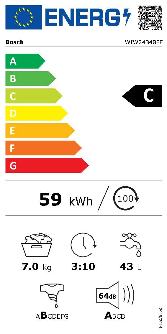 Bosch WIW24348FF Lave-linge Encastrable Série 6 front - EcoSilence Drive - 7 kg - 1200 trs/min - 55l - Fin différée 24h - Blanc