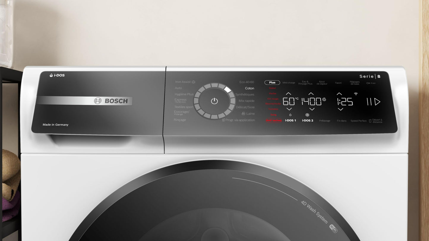 Bosch WGB244A2FR, Série 8, Lave-linge Pose-libre, 9 kg, 1400 trs/min, Blanc