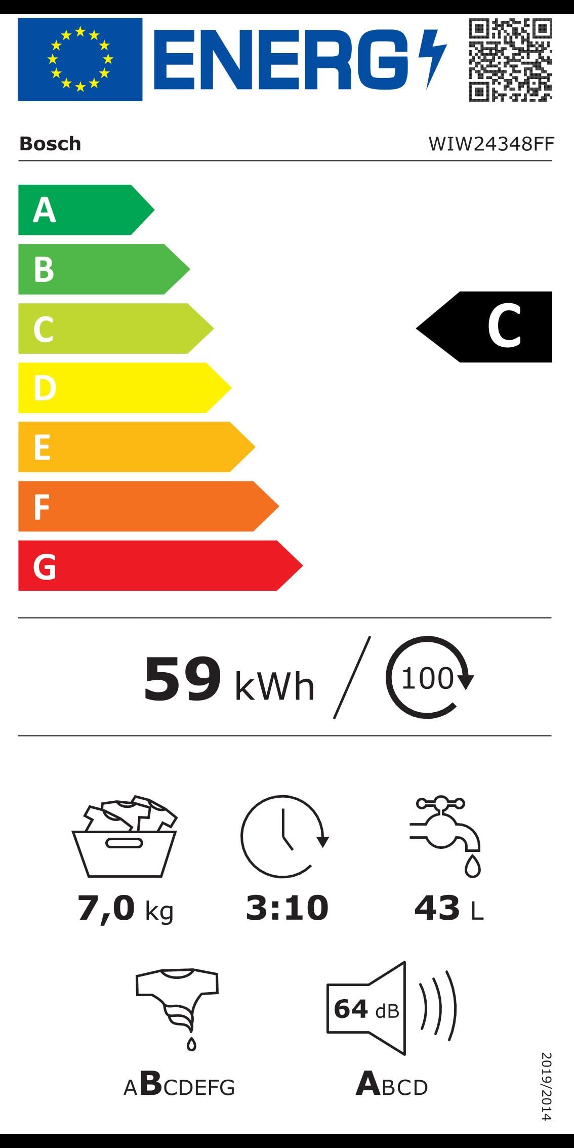 Bosch WIW24348FF Lave-linge Encastrable Série 6 front - EcoSilence Drive - 7 kg - 1200 trs/min - 55l - Fin différée 24h - Blanc
