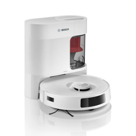 Bosch Spotless + BCRD1W Robot aspirateur-Laveur, 11 000 Pa, serpillère Statique, Station de Service, Navigation Smart Vision Infrarouge, Application Home Connect, Blanc