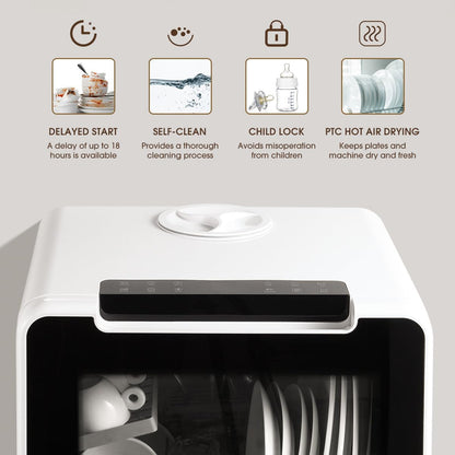 HAVA mini lave vaisselle, nouveau modèle amélioré 2024, 8 programmes de lavage, lave-vaisselle portable avec sécurité enfant et fonction de démarrage différé, réservoir d'eau de 5 L