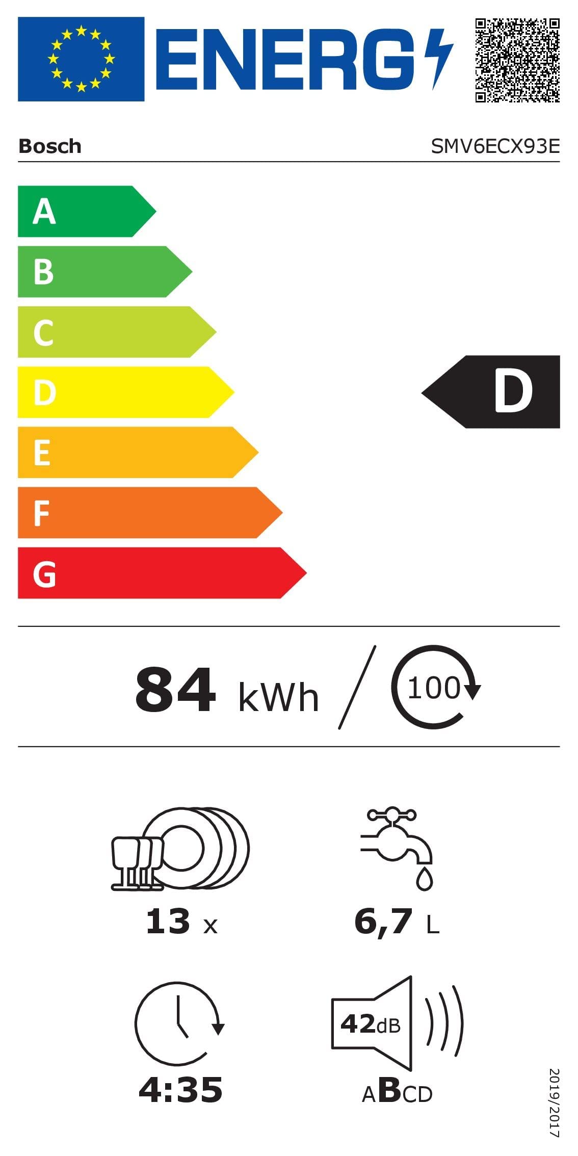 Bosch SMV6ECX93E, Série 6, Lave-vaisselle tout encastrable, Home Connect, 13 couverts, Silence Plus 40 dB