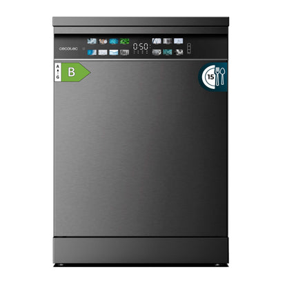 Cecotec Lave-vaisselle 60cm Bolero Aguazero 6700 Dark B Lave-vaisselle foncé, 15 couverts, Classe B, Moteur Inverter Plus, O2 Dry, Lavage Double Zone,