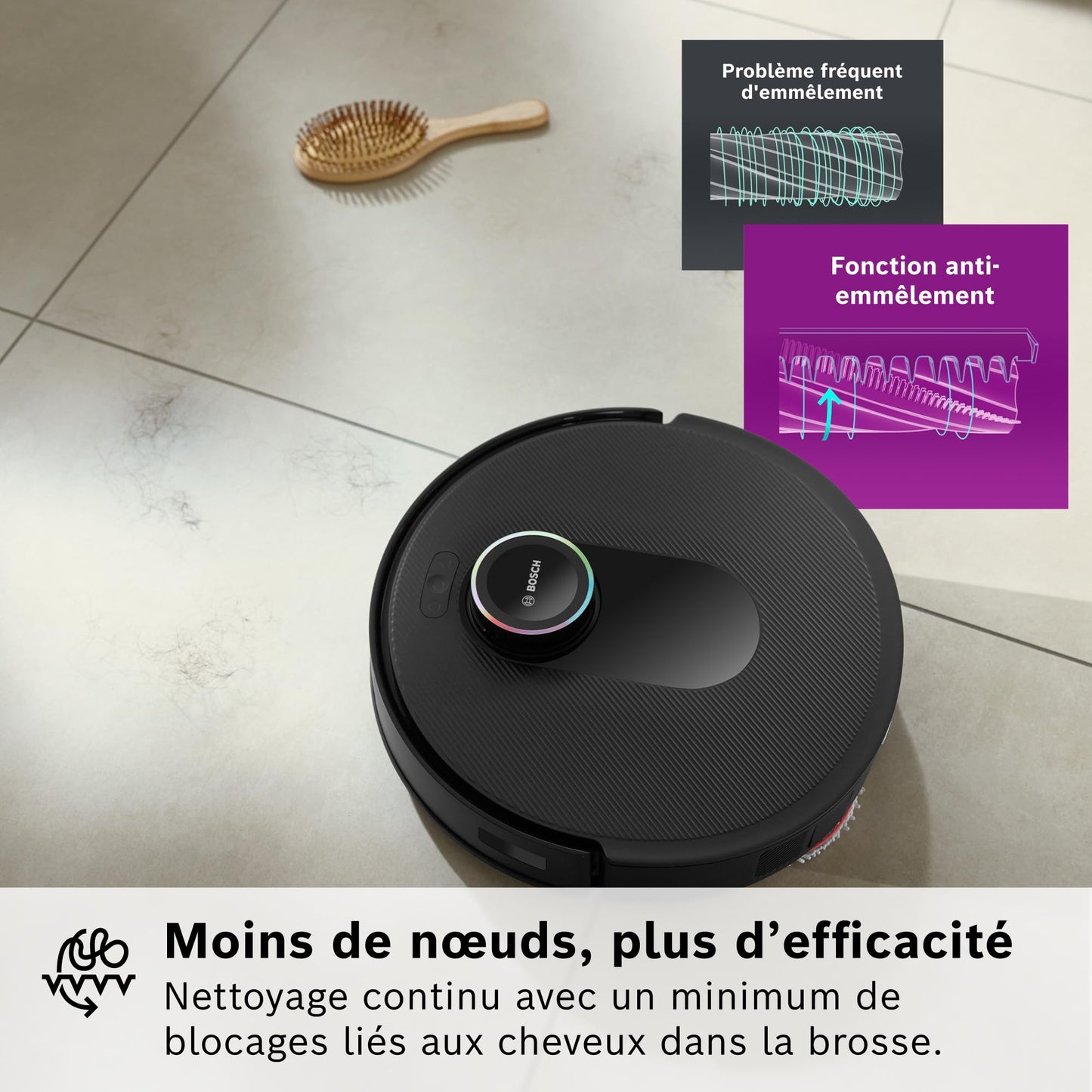 Bosch Spotless Max Cam BCRDW3BX, Robot aspirateur-Laveur avec caméra Smart Vision, serpillère rotative, 11 000 Pa, Station de Service sèche-Humide, Application Home Connect, Noir