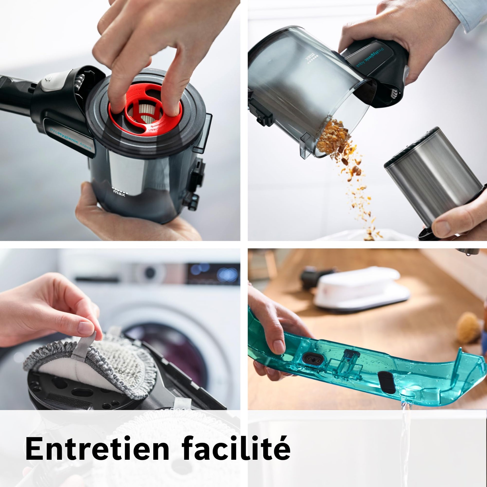 Bosch, aspirateur sans Fil 2 en 1, Unlimited 7 ProHygiène, Brosse Aqua 2 en 1, la Brosse motorisée AllFloor DynamicPower, Blanc, BCS71HYG2