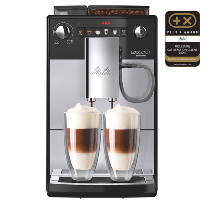 Melitta Latticia One Touch Argent, Machine à Café à Grains avec Broyeur et Système Latte Perfection, Silencieuse, Mode 1 à 2 Tasses, Automatique, F300-101, 1450W