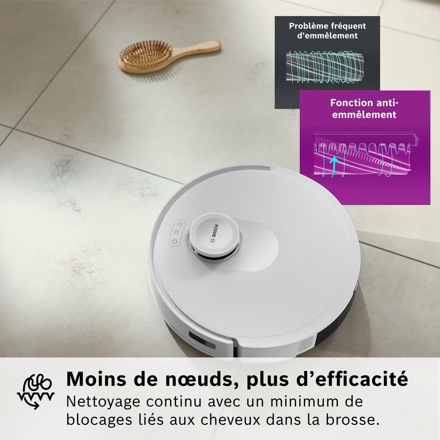 Bosch Spotless + BCRD1W Robot aspirateur-Laveur, 11 000 Pa, serpillère Statique, Station de Service, Navigation Smart Vision Infrarouge, Application Home Connect, Blanc