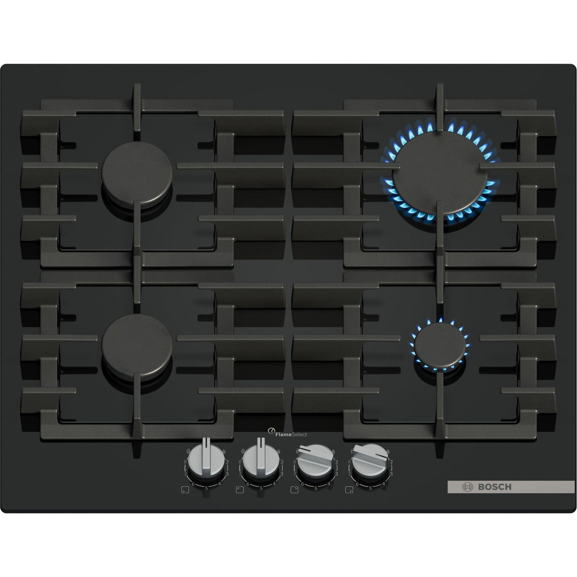 Bosch PPP6A6I40, Série 6, Plaque gaz, 4 feux, 60 cm, Verre trempé noir