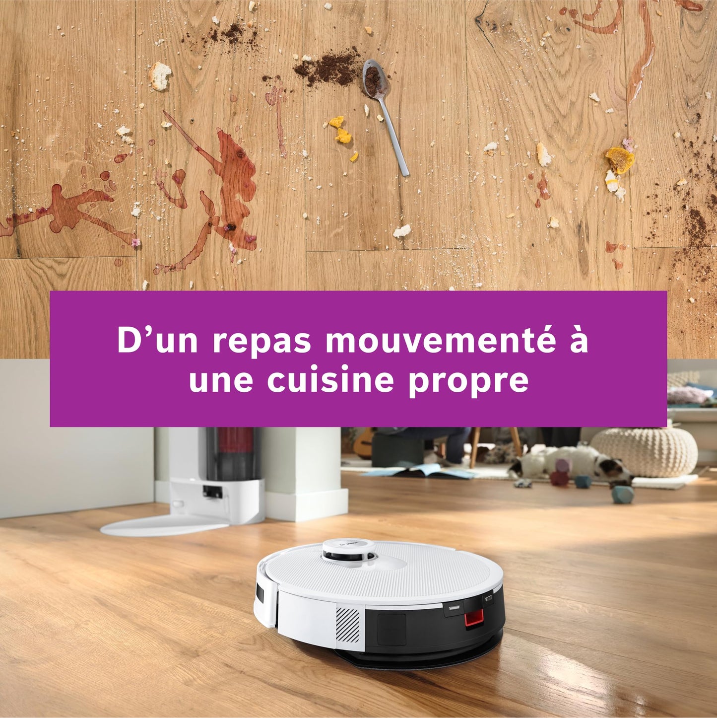 Bosch Spotless + BCRD1W Robot aspirateur-Laveur, 11 000 Pa, serpillère Statique, Station de Service, Navigation Smart Vision Infrarouge, Application Home Connect, Blanc
