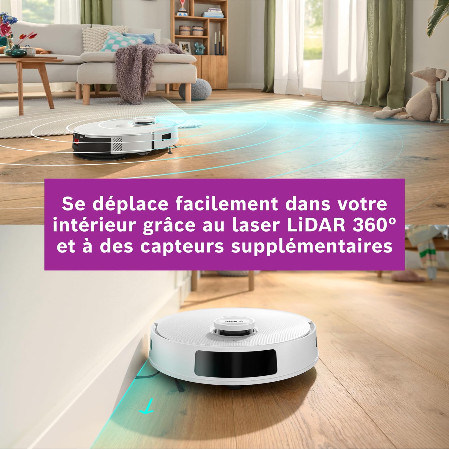 Bosch Spotless + BCRD1W Robot aspirateur-Laveur, 11 000 Pa, serpillère Statique, Station de Service, Navigation Smart Vision Infrarouge, Application Home Connect, Blanc