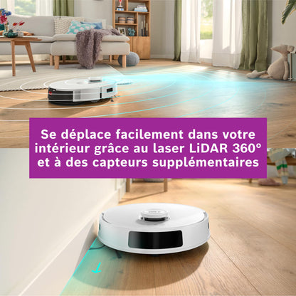 Bosch Spotless + BCRD1W Robot aspirateur-Laveur, 11 000 Pa, serpillère Statique, Station de Service, Navigation Smart Vision Infrarouge, Application Home Connect, Blanc