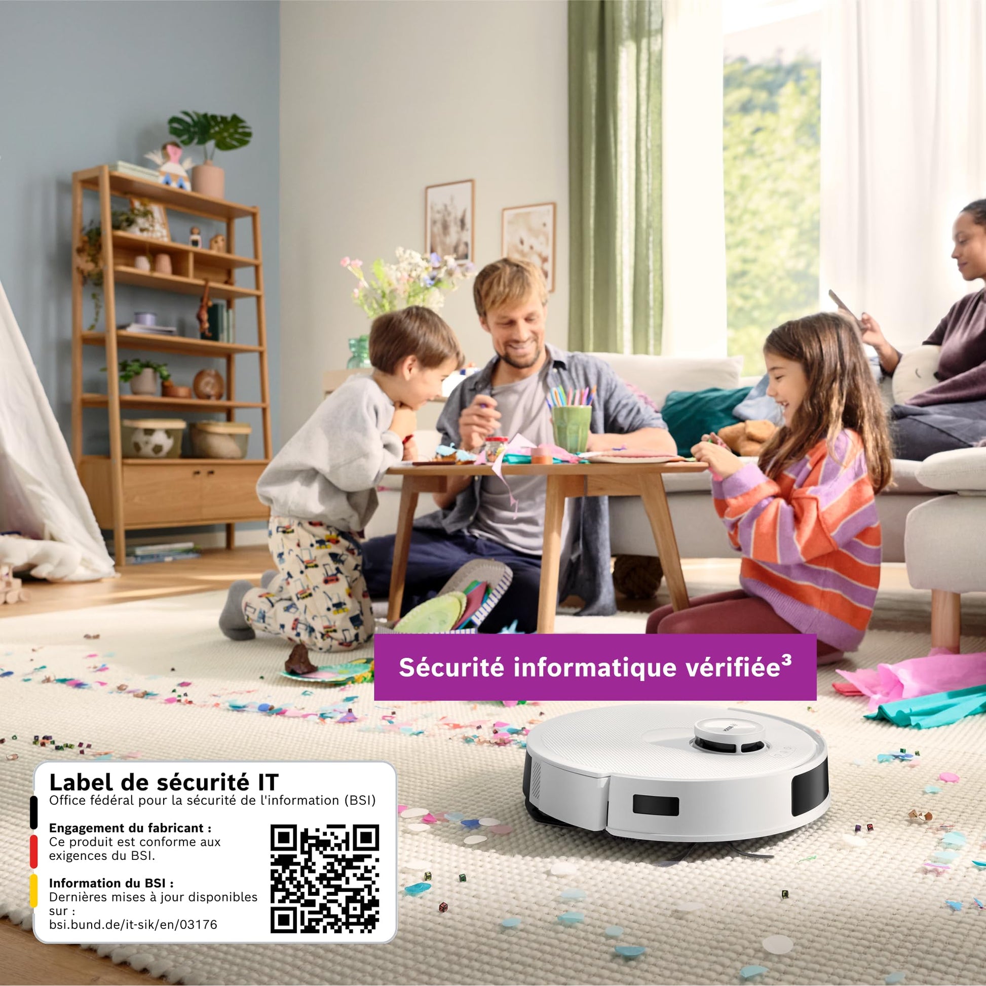 Bosch Spotless + BCRD1W Robot aspirateur-Laveur, 11 000 Pa, serpillère Statique, Station de Service, Navigation Smart Vision Infrarouge, Application Home Connect, Blanc