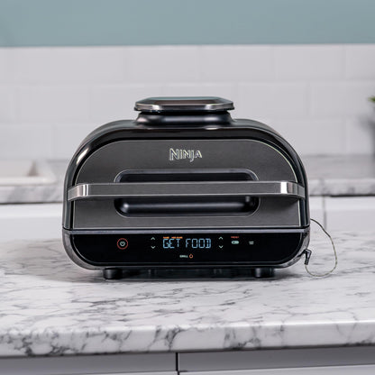 Ninja Foodi MAX Grill & Air Fryer avec Sonde de Cuisson Numérique, 5,7L, 6 Fonctions de Cuisson, Air Fry, Grille, Cuit, Rotis et bien plus, Pièces Lavables au Lave-vaisselle 2460W, Gris/Argent AG551EU