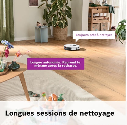 Bosch Spotless + BCRD1W Robot aspirateur-Laveur, 11 000 Pa, serpillère Statique, Station de Service, Navigation Smart Vision Infrarouge, Application Home Connect, Blanc