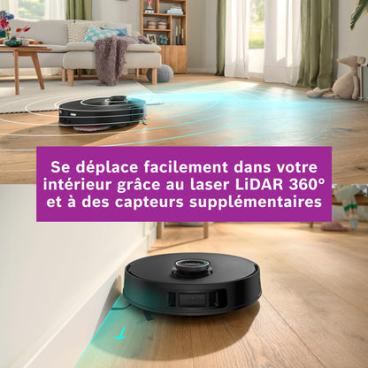 Bosch Spotless Max Cam BCRDW3BX, Robot aspirateur-Laveur avec caméra Smart Vision, serpillère rotative, 11 000 Pa, Station de Service sèche-Humide, Application Home Connect, Noir