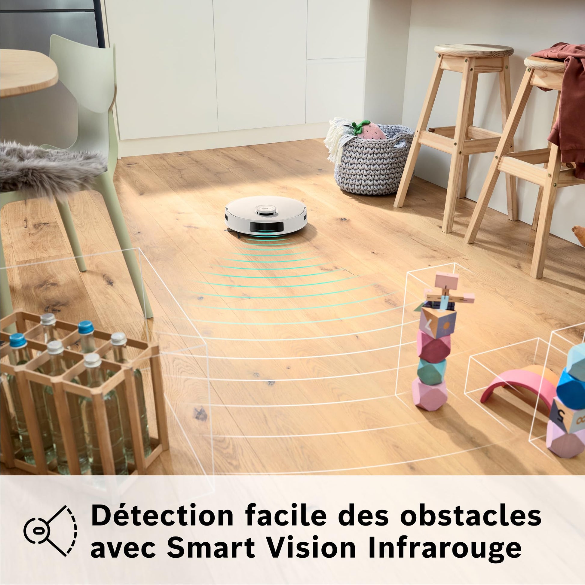 Bosch Spotless + BCRD1W Robot aspirateur-Laveur, 11 000 Pa, serpillère Statique, Station de Service, Navigation Smart Vision Infrarouge, Application Home Connect, Blanc
