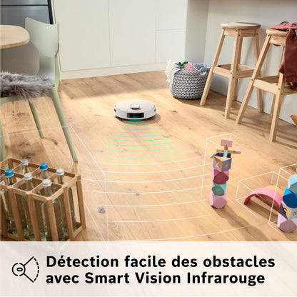 Bosch Spotless + BCRD1W Robot aspirateur-Laveur, 11 000 Pa, serpillère Statique, Station de Service, Navigation Smart Vision Infrarouge, Application Home Connect, Blanc