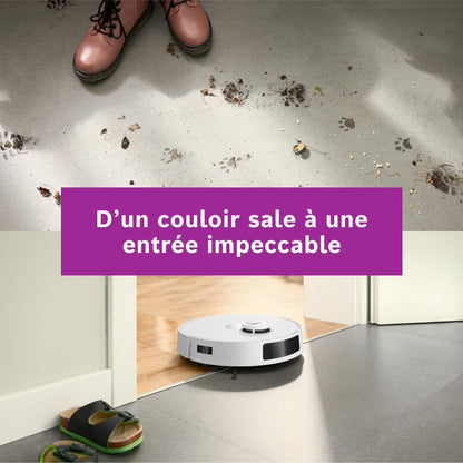 Bosch Spotless + BCRD1W Robot aspirateur-Laveur, 11 000 Pa, serpillère Statique, Station de Service, Navigation Smart Vision Infrarouge, Application Home Connect, Blanc