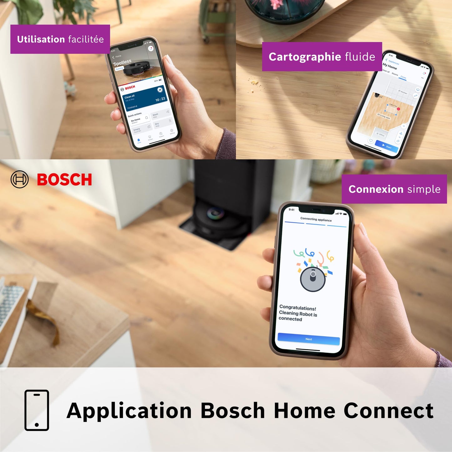 Bosch Spotless Max Cam BCRDW3BX, Robot aspirateur-Laveur avec caméra Smart Vision, serpillère rotative, 11 000 Pa, Station de Service sèche-Humide, Application Home Connect, Noir